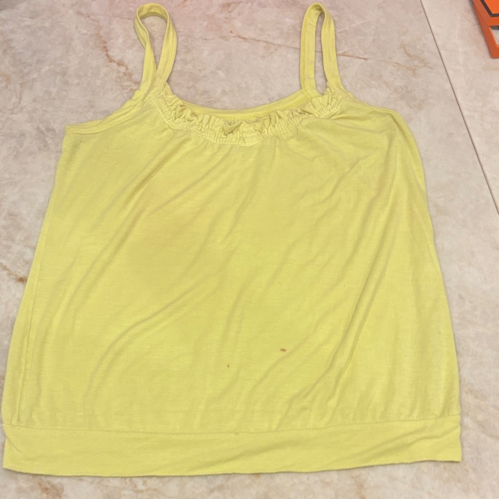 Zara Yellow Ruffled Tank Top — Belted Hem, Small Front Spots